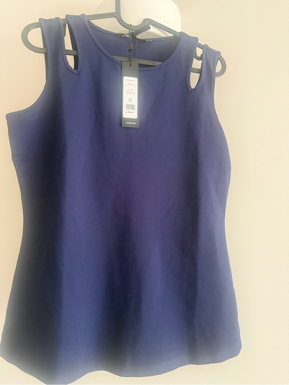 BCBG Navy Cutout-Shoulder Tank Top